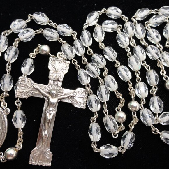 Sterling Silver and Crystal Beads 32 Grams 23" Rosary - Picture 3 of 8